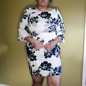 Plus Size Black White Floral Body Con Dress